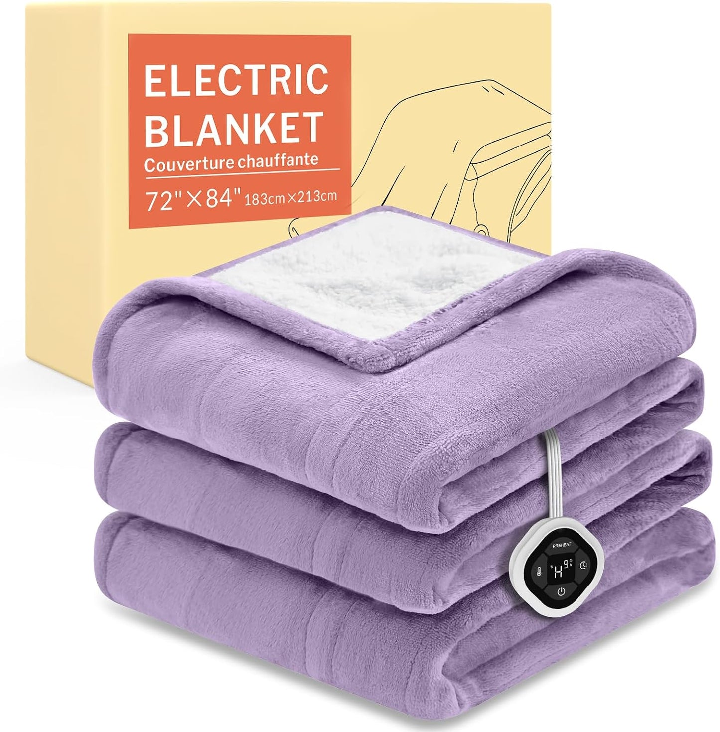 HOMLYNS LuxeHeat Heated Blanket Electric Blanket, Soft Flannel Sherpa Heated Throw, Heating Blanket with 5 Heat Settings, 3 hrs Timer Auto Shut Off (50x60 inches, Purple), Only for 120V Voltage Use