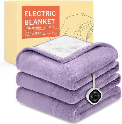 HOMLYNS LuxeHeat Heated Blanket Electric Blanket, Soft Flannel Sherpa Heated Throw, Heating Blanket with 5 Heat Settings, 3 hrs Timer Auto Shut Off (50x60 inches, Purple), Only for 120V Voltage Use