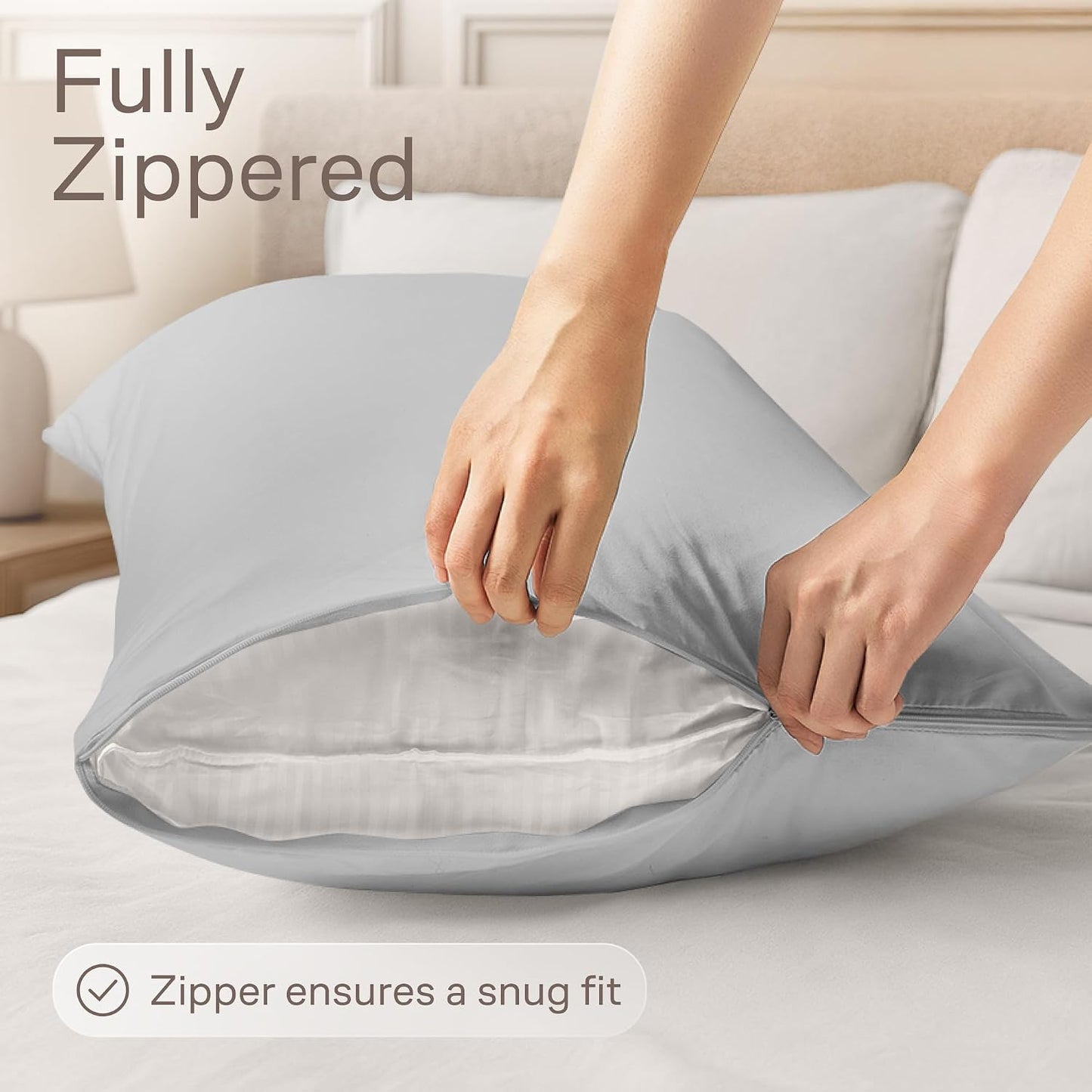 Ultra Soft Pillow Protectors with Zipper Standard Size - Set of 8 Breathable Pillow Covers - 100% Protection Against Stains, Dust & Dirt - Machine Washable (White)