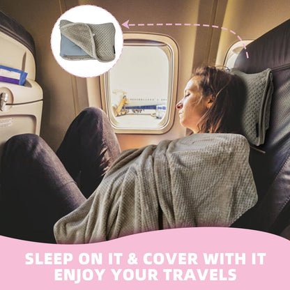 3 in 1 Travel Blanket Pillow Set - 350 GSM Thick Travel Blanket Airplane Compact with Bag, Soft Bag with a Pocket, Inflatable Travel Pillow for Camping & Car Trip(Mint Green)