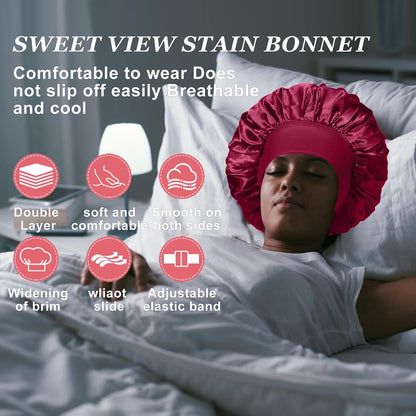 4PCS Silk Satin Bonnets for Black Women & Men - Elastic Wide Band Hair Wrap Cap for Curly Hair - Shower Cap for Sleeping (Black, Peacock Blue, Pink, Khaki)