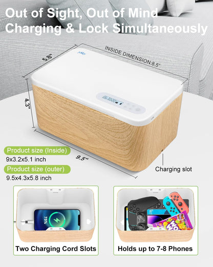 ySky Phone Lock Box with Timer,Safe Timed Lock Box Unplug from Phones,Video Games,Social Media,Snacks&Cravings,SelfControl Lock Storage Box for 8.5 inch iPad, cellphone Locker Time Lock Box(woodgrain)