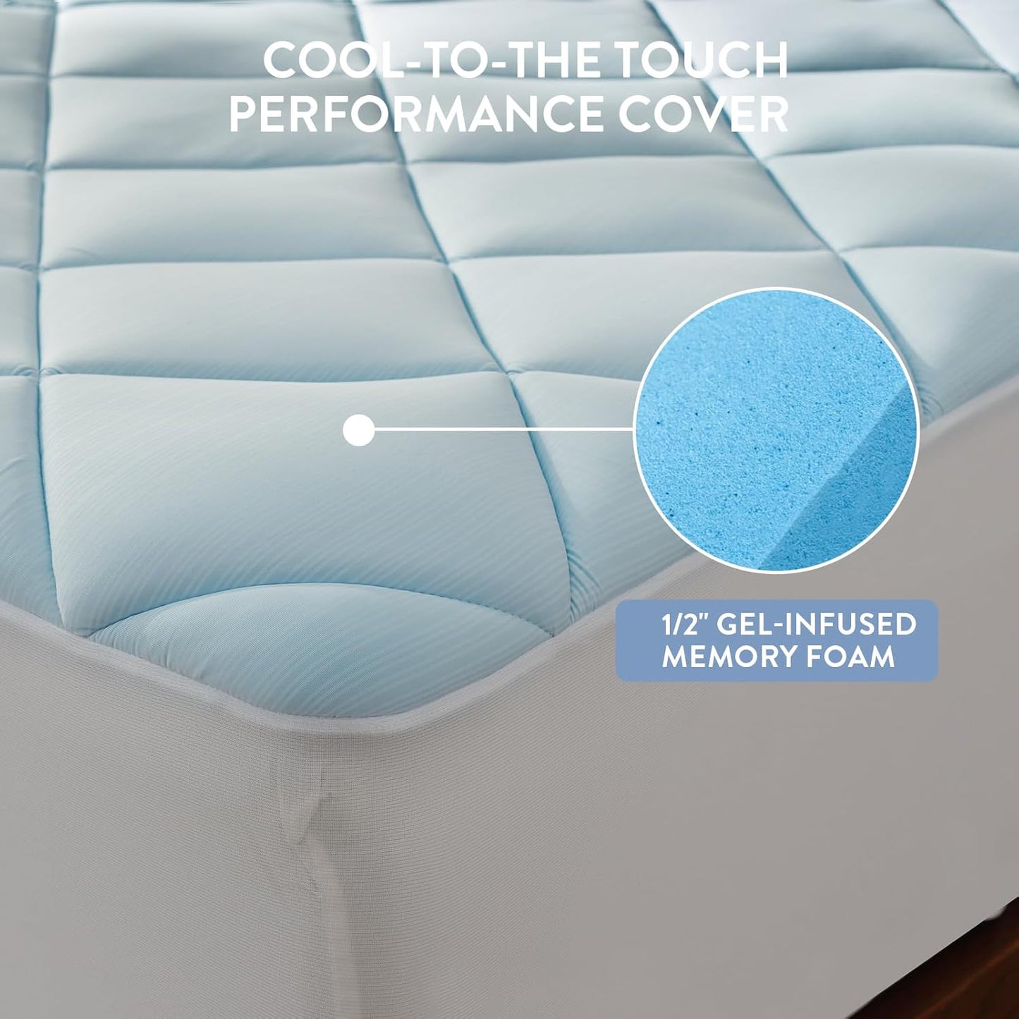 SureFit Queen Size Cooling Mattress Topper, 1/2 Inch Gel-Infused Memory Foam Mattress Pad, Breathable Ventilated Design, Light Soft Comfort for Hot Sleepers, Deep Pocket 8-20 Inch