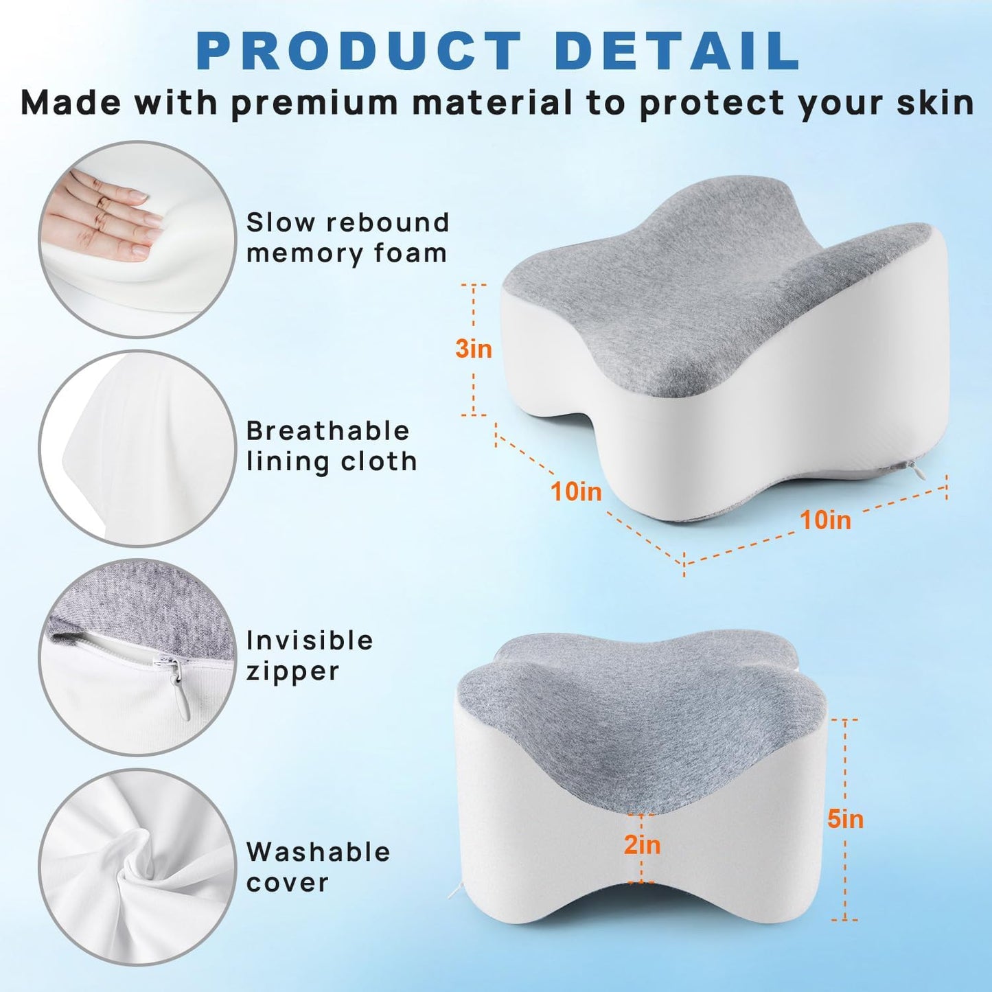 Long Knee Pillow for Side Sleepers Separates Full Thighs for Alignment | Memory Foam Leg Pillow for Knees,Hips, Back Pain Relief When Side Sleeping Spine Alignment Support for Knee Surgery Recovery