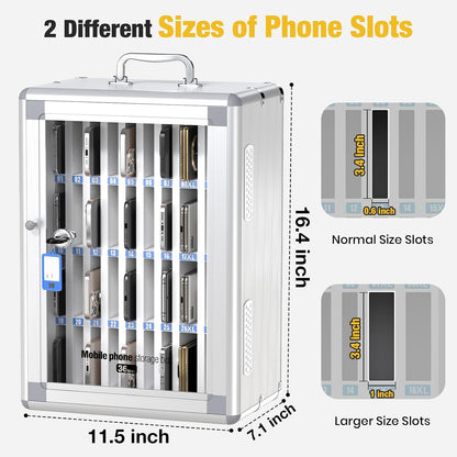 Glosen 24 Slots Cell Phone Locker, Portable Phone Storage Cabinet [Wall Mounted] [Aluminum Alloy] Cellphone Lock Box with Key & Handle for School Classroom Office Exam (Black)