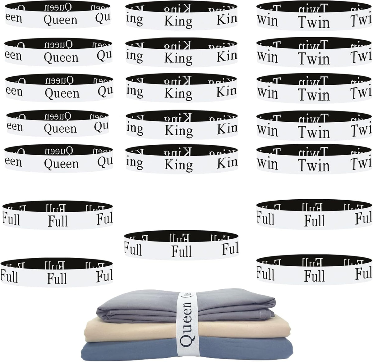 Bed Sheet Organizer Bands, Sheet Organizers and Storage Label Bands, Sheet Label for Bedding, Sheets Organizer for Closet,Sheet Keepers Linen Labels Bedding Bands (Queen)