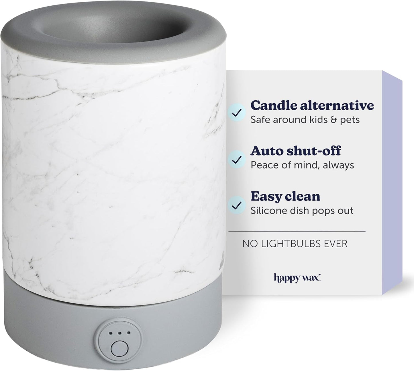 Happy Wax Marble Signature Wax Melt Warmer for Scented Wax Melts, Cubes & Tarts – Electric Wax Melter with Automatic Timer and No Scrape Silicone Dish for Easy Wax Removal