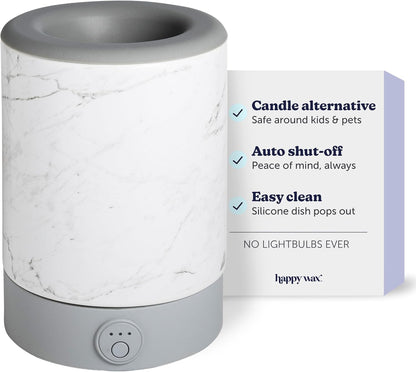 Happy Wax Marble Signature Wax Melt Warmer for Scented Wax Melts, Cubes & Tarts – Electric Wax Melter with Automatic Timer and No Scrape Silicone Dish for Easy Wax Removal