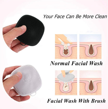 Back Scrubber for Shower & Face Scrubber, 2Pcs Silicone Exfoliating Brush Set with 17In Long Handle, Soft Body & Facial Cleansing Scrubber for Men Women