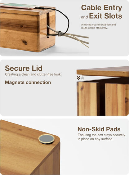 TIDITA 16" L Wooden Large Cable Management Box Round Edge (Walnut Color)