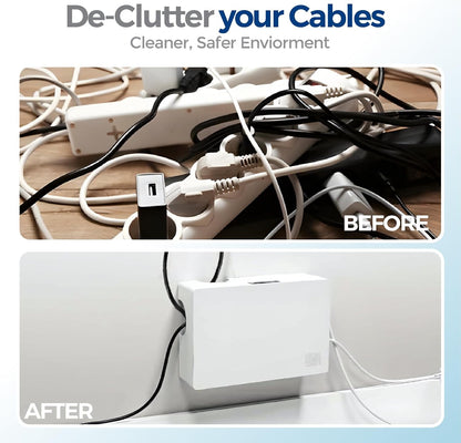 Cable Management Box ABS 12.6x7.9x4.5in, White, Mounting Kit Included