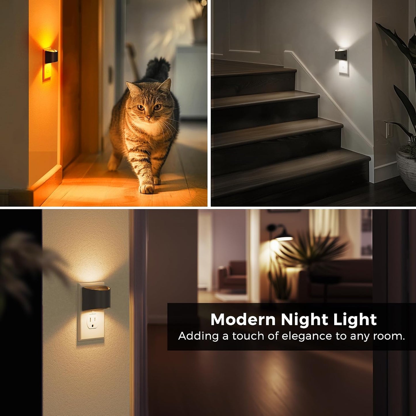 L LOHAS LED Night Light, Night Lights Plug into Wall with Dusk to Dawn Sensor, 3 Brightness Level, 2 Pack, 1600K Amber, White Housing