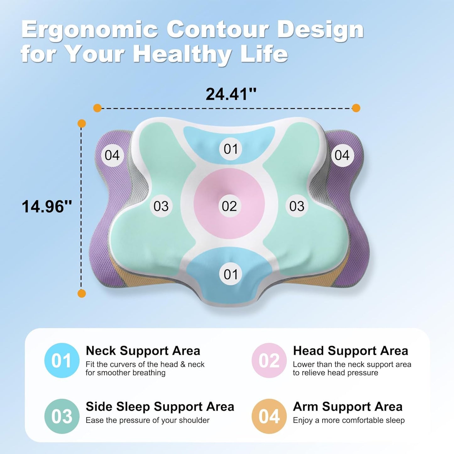 VYLEE Cervical Neck Pillow for Pain Relief, Ergonomic Memory Foam Pillow for Neck Support, Cooling Contour Orthopedic Pillow for Side, Back & Stomach Sleepers