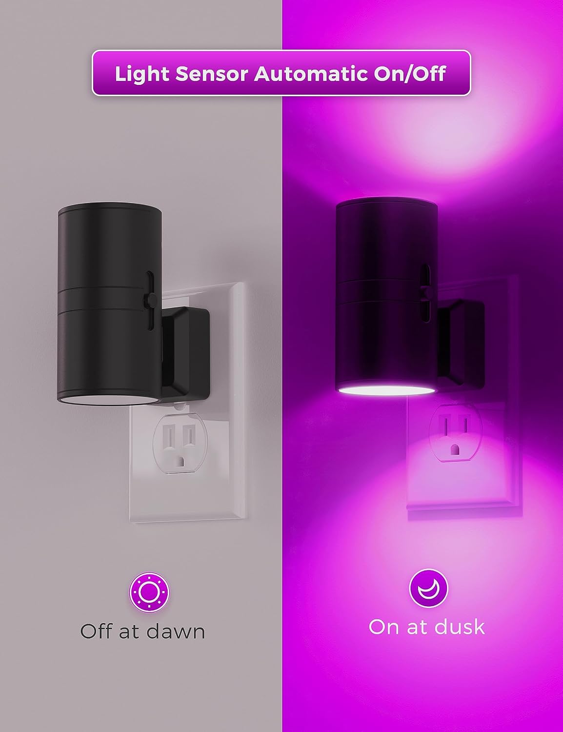 L LOHAS LED Night Light, Amber Nightlight, Dimmable Night Light, Light Sensor, Yellow Nightlight, 0-100LM, Sleep Light for Kids, Soft & Warm Light for Bedroom, Bathroom, 2 Pack