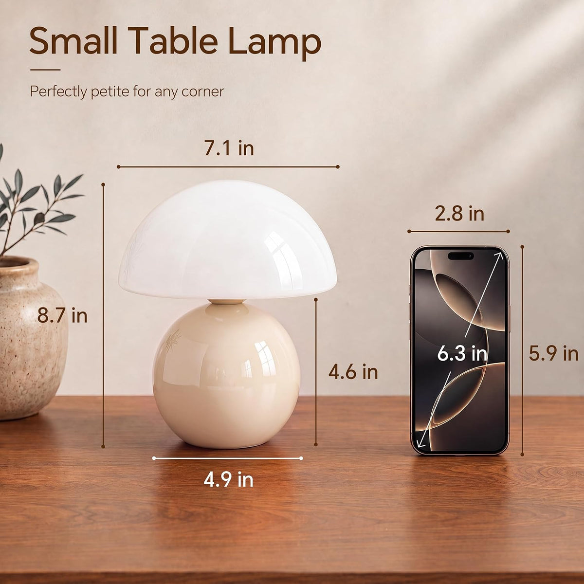 Dawnwake Mushroom Lamp Table Lamp for Bedroom-Small Desk Table Lamps,White