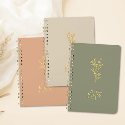 ZICOTO Aesthetic Spiral Notebook Set of 3 For Women - Cute College Ruled 8x6 Journal/Notebook with Large Pockets And Lined Pages - Perfect Supplies to Stay Organized at Work or School