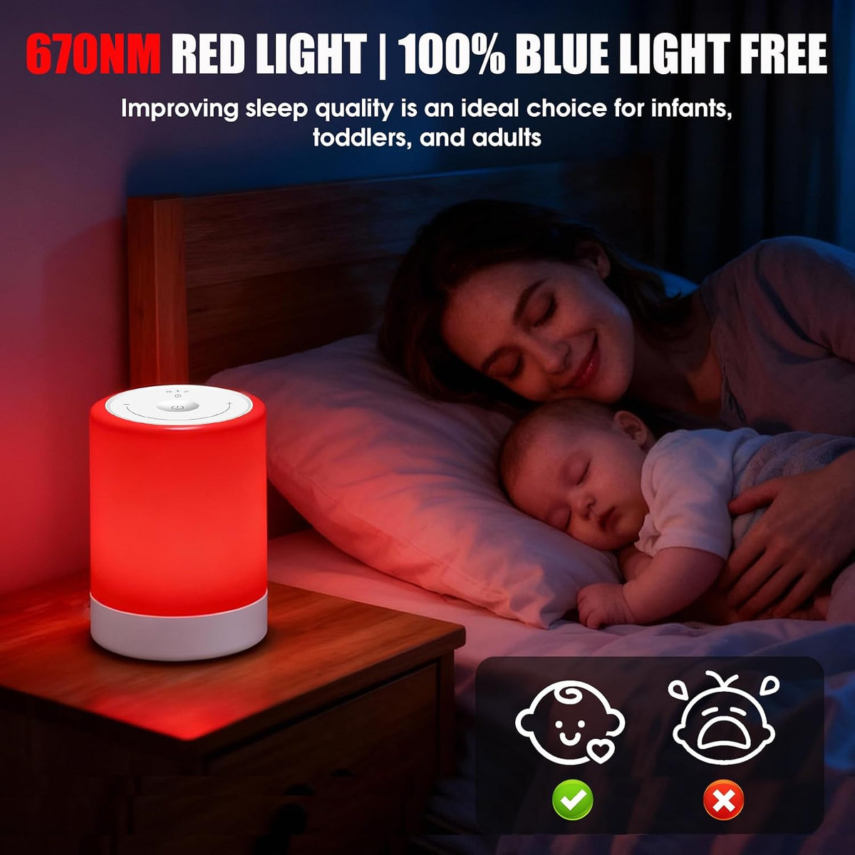 Red Light Therapy Sleep, Red Night Lights With 670nm Wavelength, Touch Control with 3 Distinct Color Modes, For Support Deep Relaxation and Improve Sleeping for Adult & Kid Bedroom, Gift