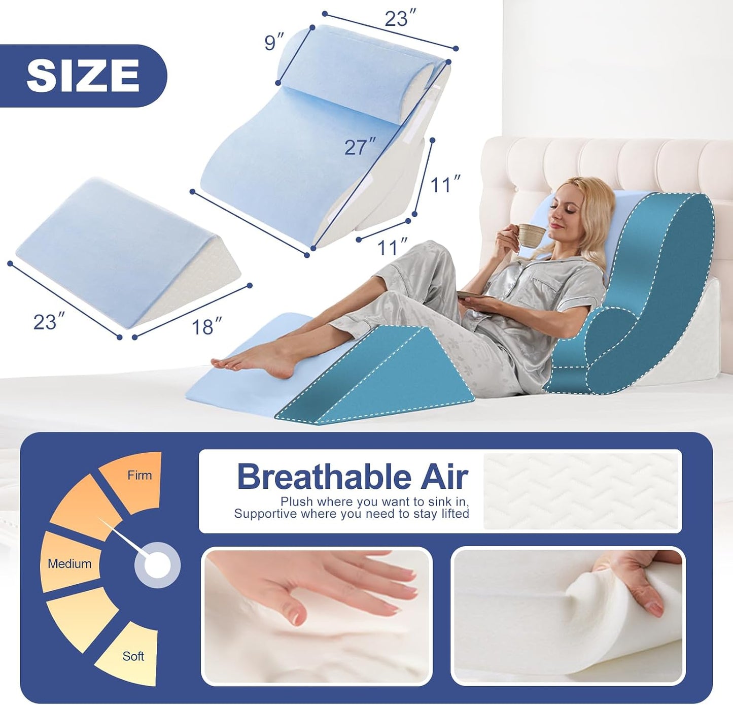 4PCS Orthopedic Bed Wedge Pillow Set for Sleeping, Post Surgery Foam Support Pillows for Back, Neck and Leg Pain Relief, Adjustable Triangle Pillow – Acid Reflux, GERD & Snoring Recovery, White Grey