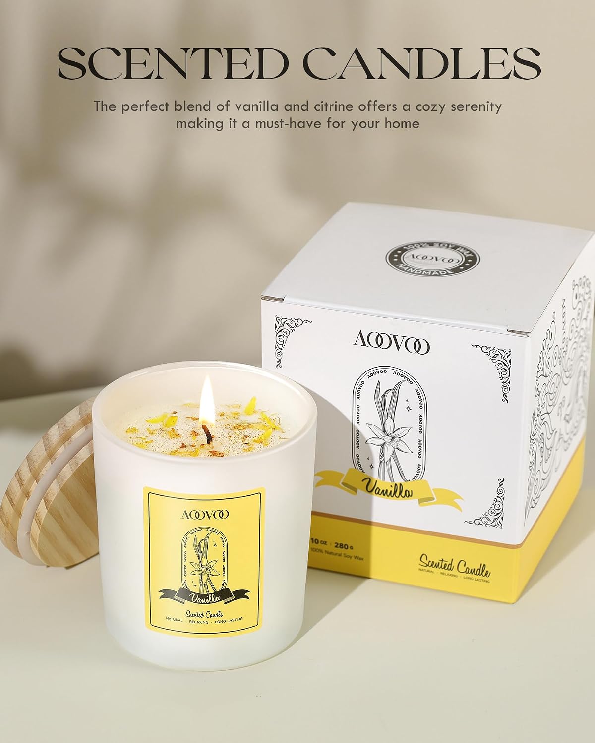 AOOVOO Lavender Scented Candles for Women - Aromatherapy Candle with Crystals Inside, 10oz Soy Candles for Home Scented, Birthday Gifts Mothers Day Candle for Women Mom