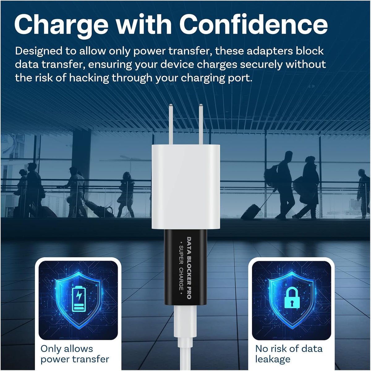 MMOBIEL USB-C to USB-A Data Blocker [2 Pack] Charge-Only Adapter for Safe Charging in Public, Blocks Data Transfer & Juice Jacking, Protects Phones, Tablets, Laptops – Black