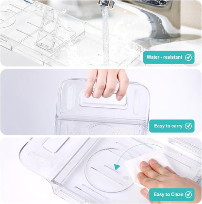 Expandable Bathtub Tray Caddy, Clear Bath Tray for Tub for Bath Relaxing, Foldable Bath Table Trays, Bathtub & Bathroom Accessories for Women Gift, Anniversary or Wedding Gifts, New Home