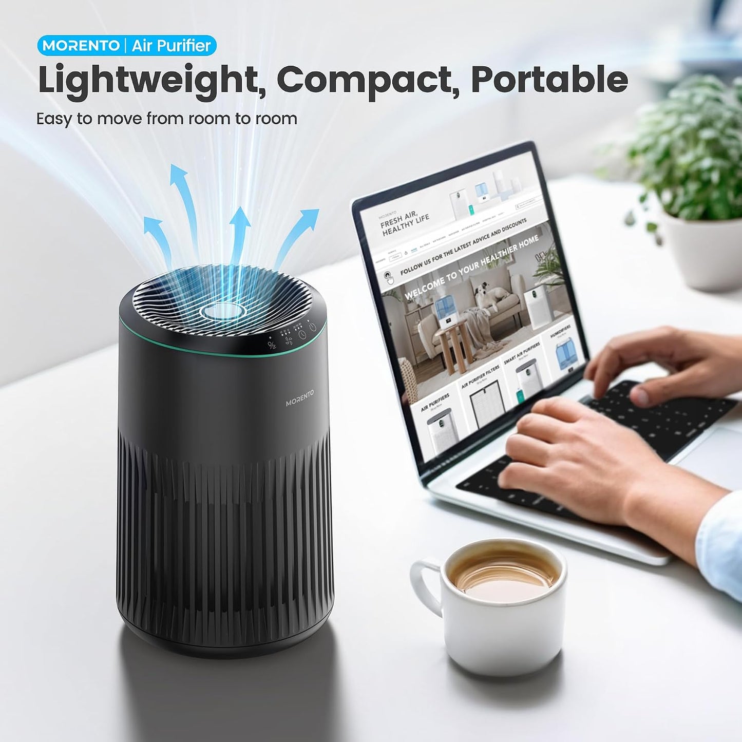 Air Purifiers for Bedroom Home for Smoke Pet Dander Odors, Air Purifier with Sleep Mode Small Air Purifier with Fragrance Sponge for Bedroom Office, Blue Ambient Light, 23dB Quiet, 2 Pack Ivory