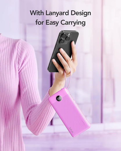 VRURC Portable Charger, Slim Power Bank Built-in 4 Cables, Travel Essential
