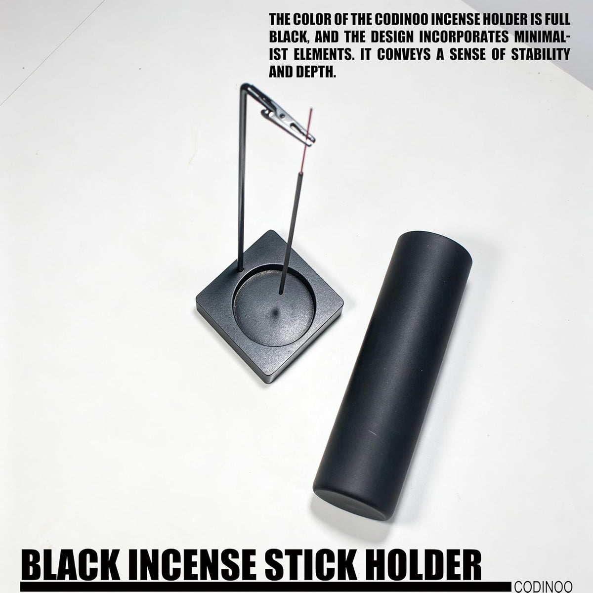 Incense Holder for Sticks,Incense Burner Holder,Modern Incense Holder for Stick with Glass Ash Catcher,Insence-Stick Holder [Anti-Ash Flying] for Yoga Spa (Upside Down Full Black)