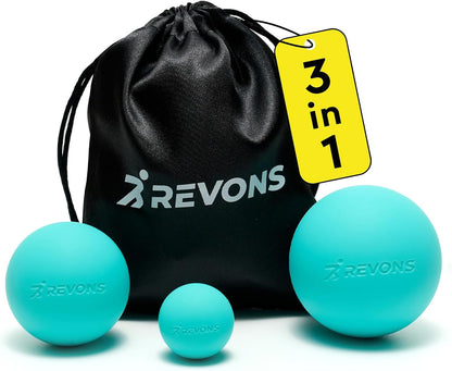 3 in 1 Massage Ball Set - Lacrosse Balls for Myofascial Release, Back Pain Relief, Face Fitness, Trigger Points, Yoga, Physical Therapy, Muscle Recovery and Soft Deep Tissue Massage (Turquoise)