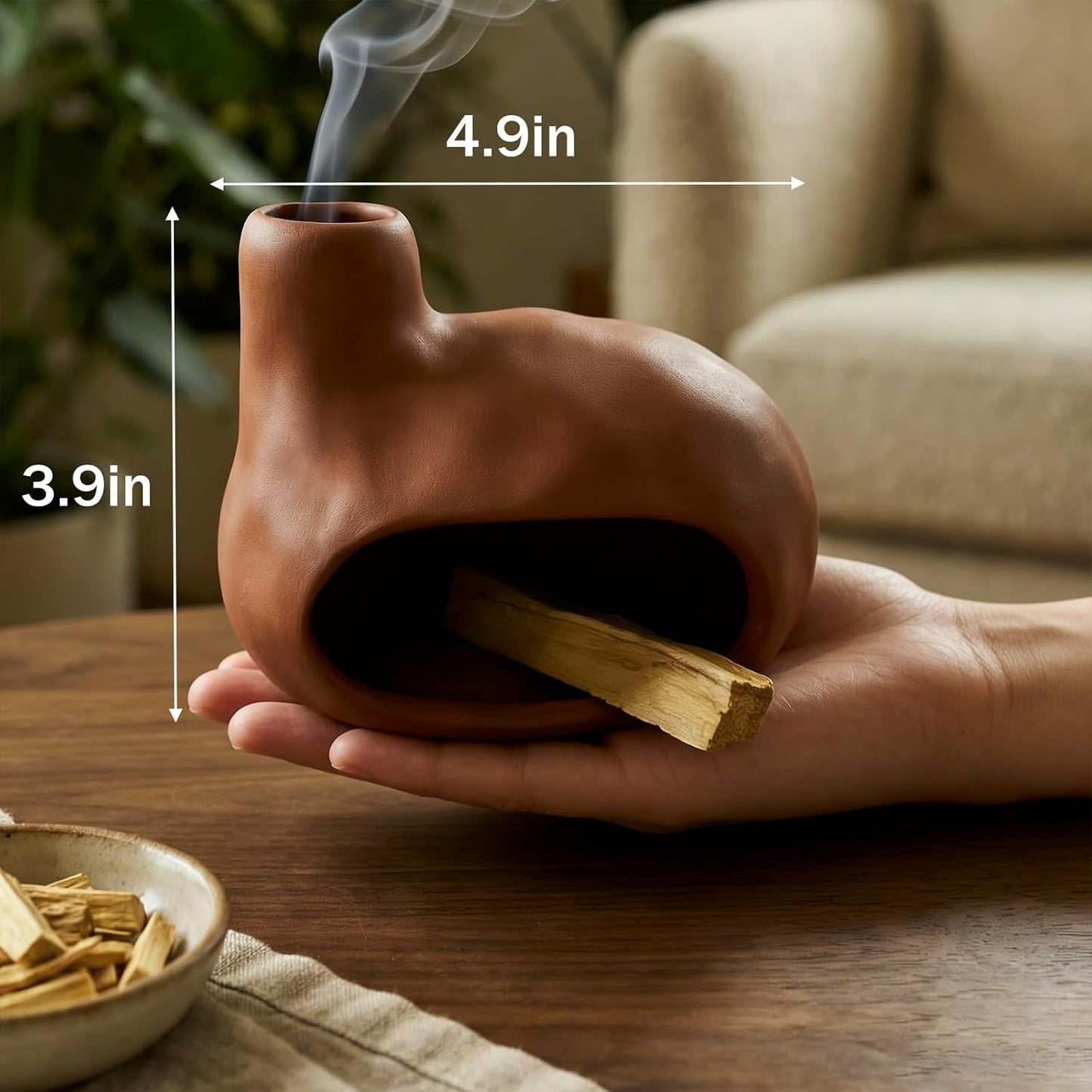 CEREMONY Palo Santo Holder -Mini Ceramic Incense Holder for Palo Santo Sticks - Palo Santo Holder for Gift-White Sage Holder for Meditation Decor (Brown-Fireplace)