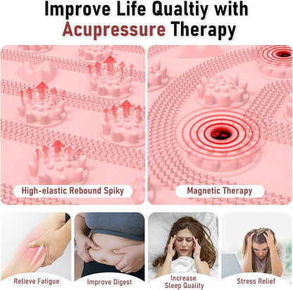 Foot Massage Mat Acupressure Board Large 30*17.7 In, Silicone Jogging Reflexology Mat for Feet Soft & Stiff Feet Magnetic Pressure Point Acupuncture Mat for Yoga Home Office Standing Elderly Pink