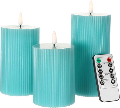 ANGELLOONG Flickering Flameless Candles, Realistic Battery Operated Candles with Remote and Timer, Set of 3 LED Candles for Fall Room Home Wedding Decor Centerpieces Table Party Christmas Decorations