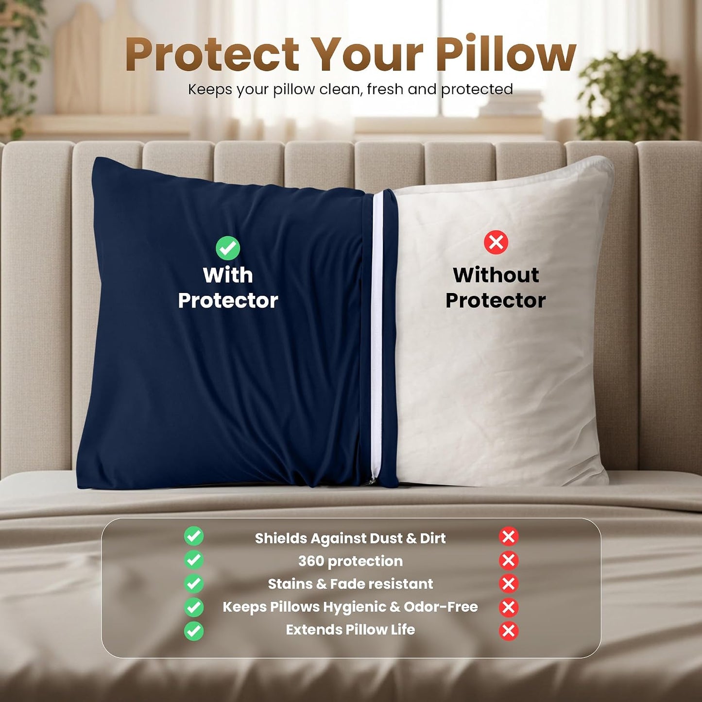 Utopia Bedding 4 Pack Pillow Protectors with Zipper Queen Size, Soft Brushed Microfiber Fabric Pillow Cases, Shrinkage and Fade Resistant Pillow Covers (White)