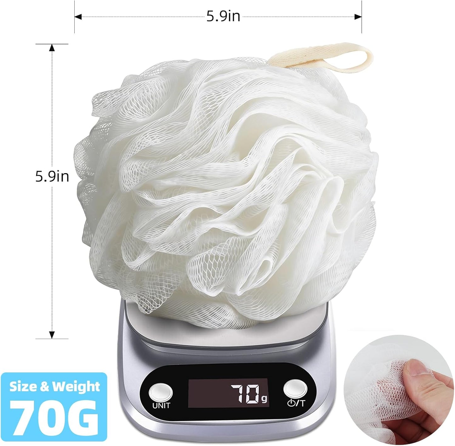 Chuya Bath Sponges Loofahs 70 Grams Large Size,4 Pack Shower Sponge Exfoliating Cleaning Bath Loofa Body Scrubber Balls for Women Men Children Washing
