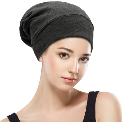 Silk Satin Lined Bonnet Sleep Cap - Adjustable Stay on All Night Hair Wrap Cover Slouchy Beanie for Curly Protection Women and Men Solid Black