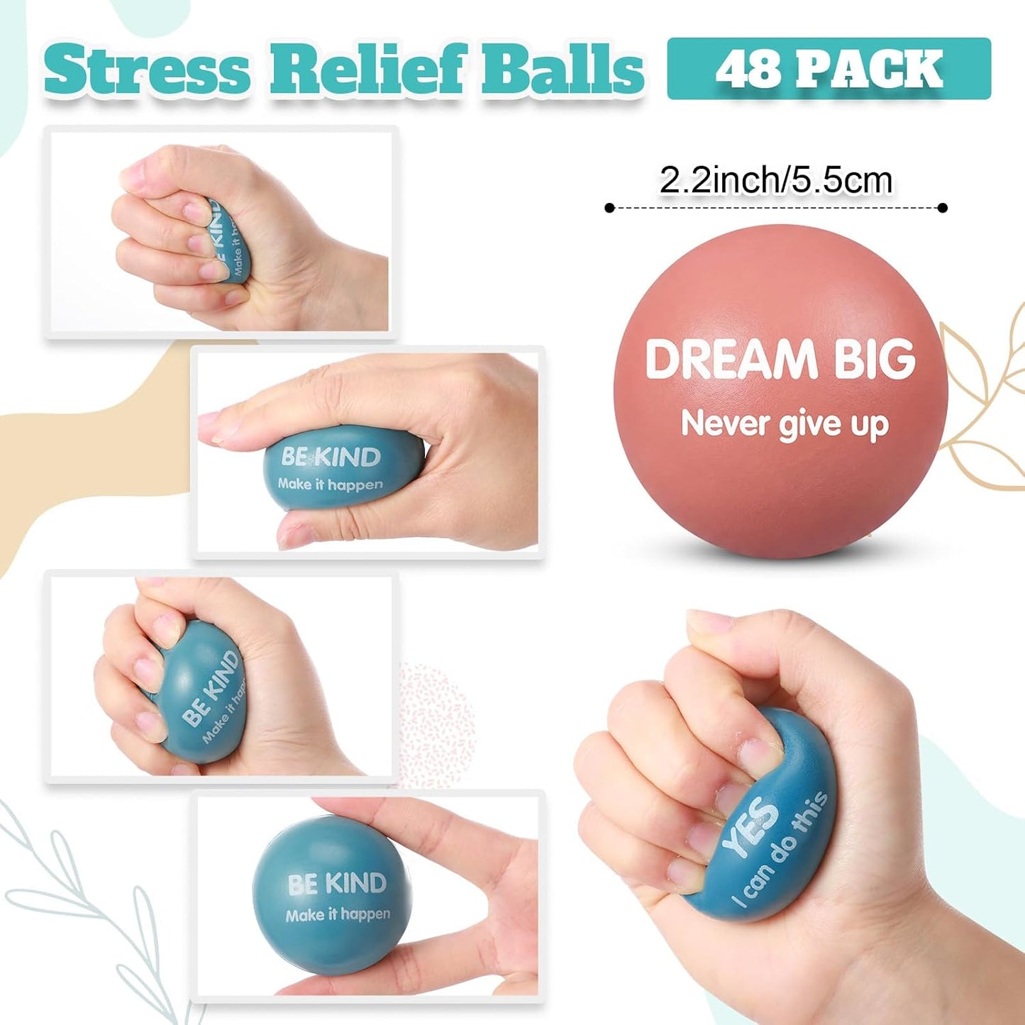 Liliful 100 Pcs Motivational Stress Balls Bulk Inspirational Squeeze Balls for Adults Anxiety Relief Fidget Toys Office Employee Gifts Classroom Rewards 2.2 Inch (Bright Colors)