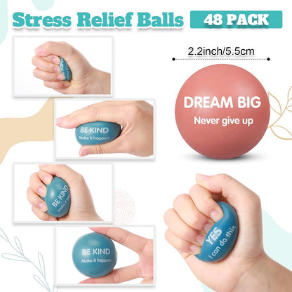 Liliful 100 Pcs Motivational Stress Balls Bulk Inspirational Squeeze Balls for Adults Anxiety Relief Fidget Toys Office Employee Gifts Classroom Rewards 2.2 Inch (Bright Colors)