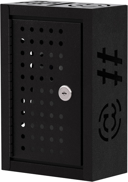 OSKIE Lockable Phone Downtime Box with Key, Metal Smartphone Storage Locker, Secure Phone Holder with Ventilation, Wall Mount or Desktop Organizer for Home, Office, Classroom (Gray White)