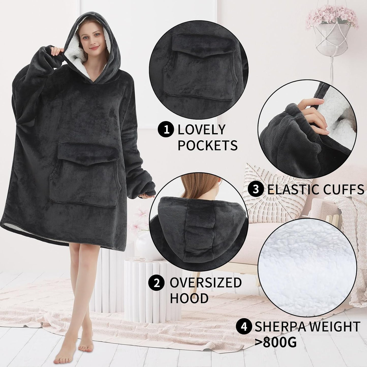 Fiosnow Sun and Moon Blanket Hoodies for Women and Men Adult Oversize Wearable Blanket Hoodies for Soft and Warm