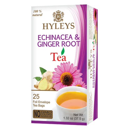 Hyleys Echinacea & Ginger Green Tea, 100% Natural, Vegan, 25 Tea Bags