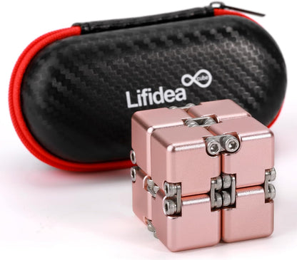 Lifidea Aluminum Alloy Metal Infinity Cube Fidget Cube (6 Colors) Handheld Fidget Toy Desk Toy with Cool Case Infinity Magic Cube Relieve Stress Anxiety ADHD OCD for Kids and Adults (Blue)