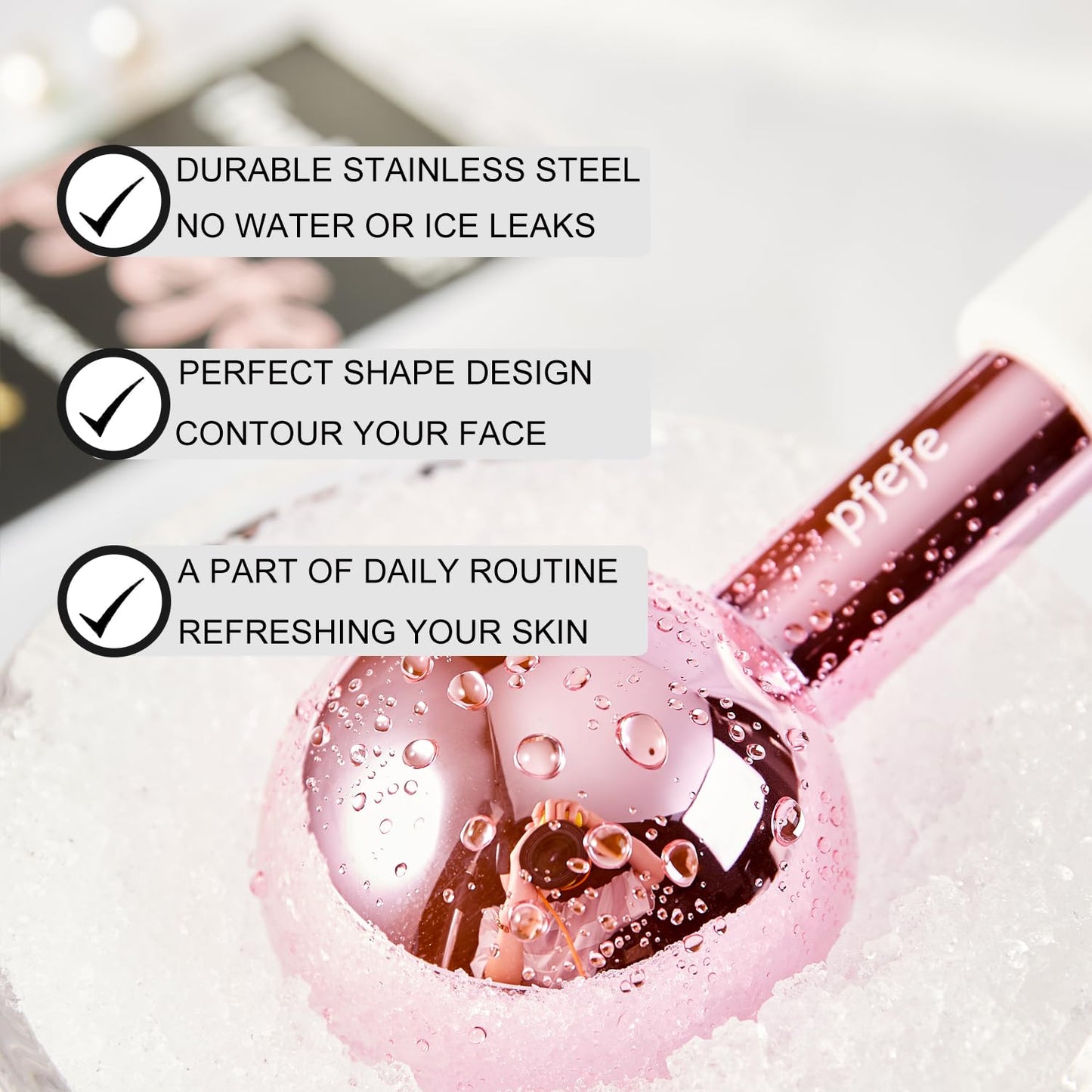 pfefe Ice Globes for Face & Eyes, Unbreakable Stainless Steel Cryo Sticks for Beauty Routines, Facials Cold Roller Cooling Globes for Puffiness, Wrinkles, Dark Circles, Headaches
