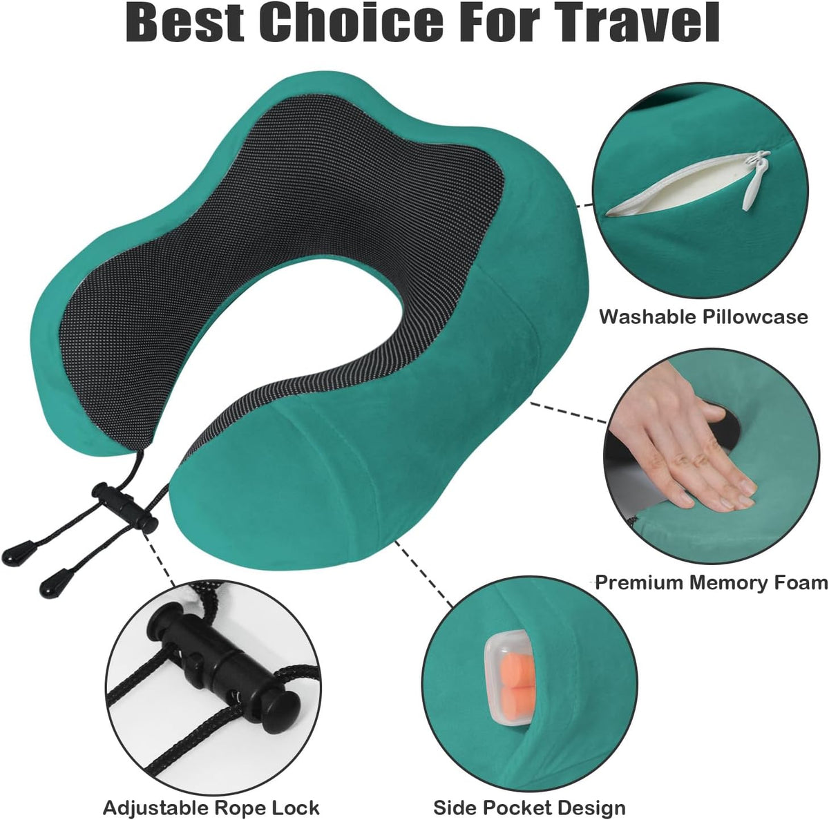 Travel Pillow, Memory Foam Neck Pillow for Traveling, U Shape Neck Pillow Airplane Portable Flight Pillow Travel Kit with 5D Contoured Eye Masks and Earplug for Plane Train Car Home Office
