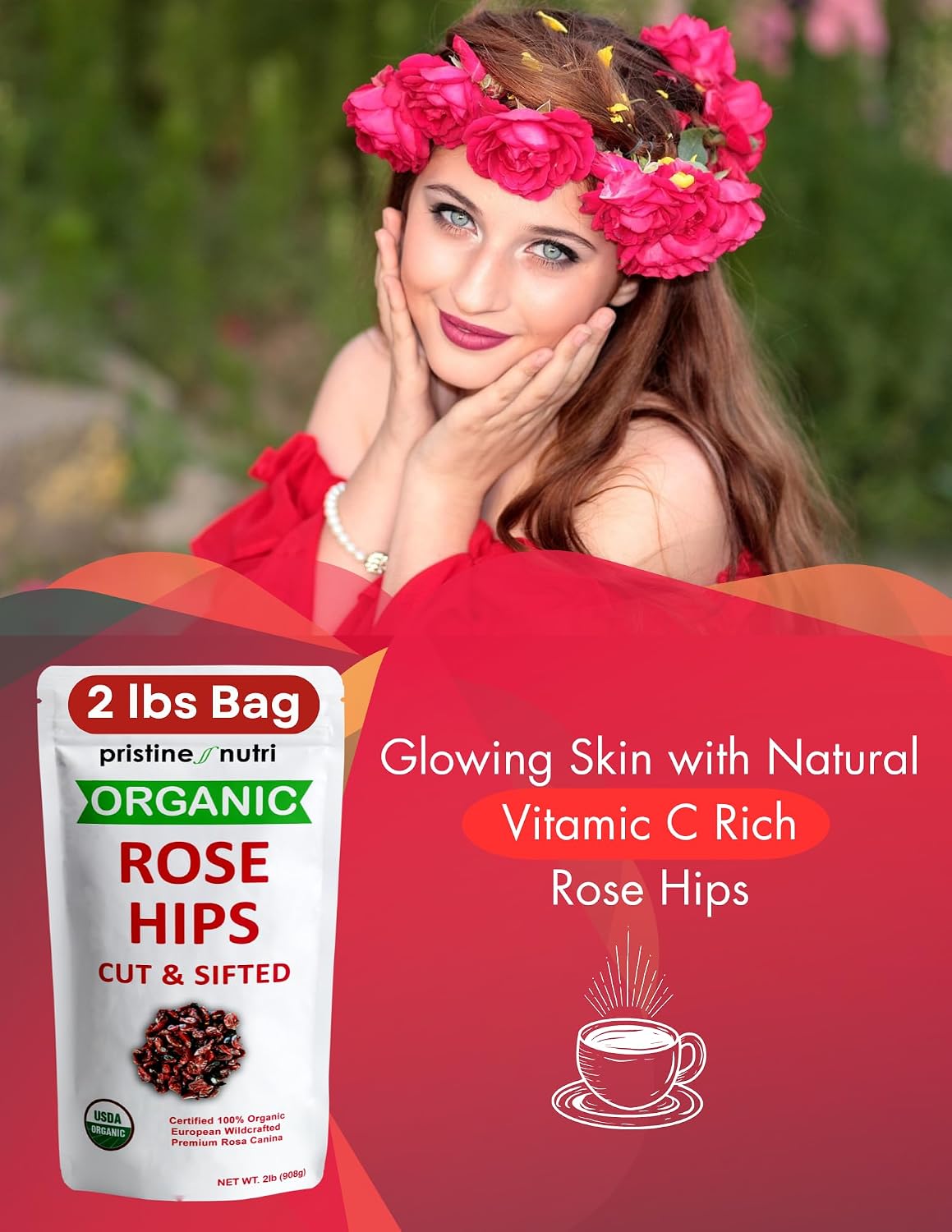 Organic Dried Cut and Sifted Rose Hips - 2lb. (32oz.) Bag
