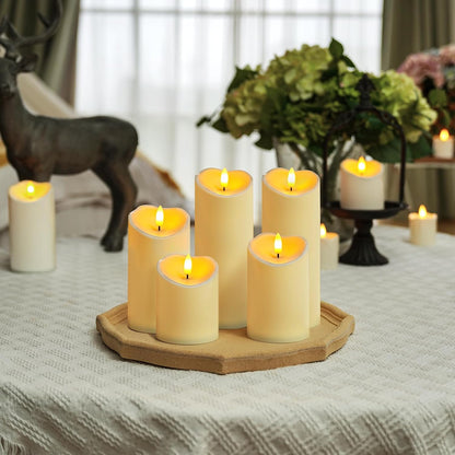 Homemory 6"x3" Outdoor Waterproof Flameless Candles, LED Candles, Battery Operated Candles with Remote and Timers, Electric Fake Plastic Pillar Candles, Ivory White, Set of 2