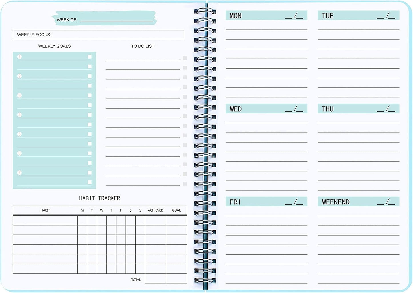 Undated Weekly Planner With Habit Tracker & To Do List 5.7 x 8.0 inch | Avoid Unfocused Busywork,Productivity Organizer,No-Bleed Thick Pages,Portable Size,Lay-Flat Spiral for Hands Free