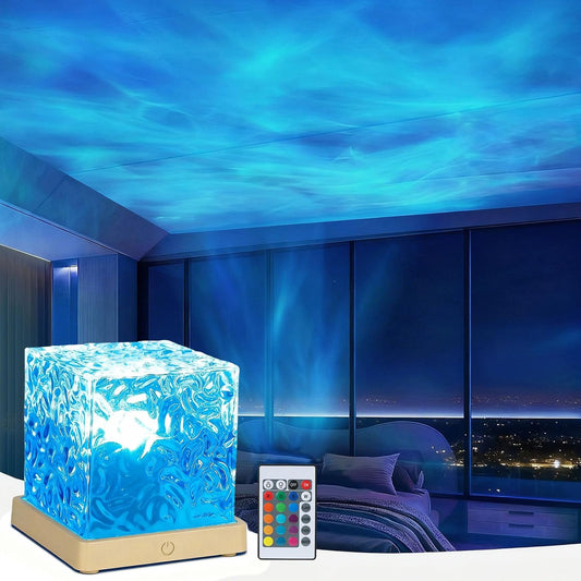 Ocean Wave Projector Light, 16-Color Changing Luminorthe Cube Lamp with 3D Rotating Dynamic Water Ripple Light, Northern Lights Projector Romantic Ambient Lighting for Bedroom Classroom