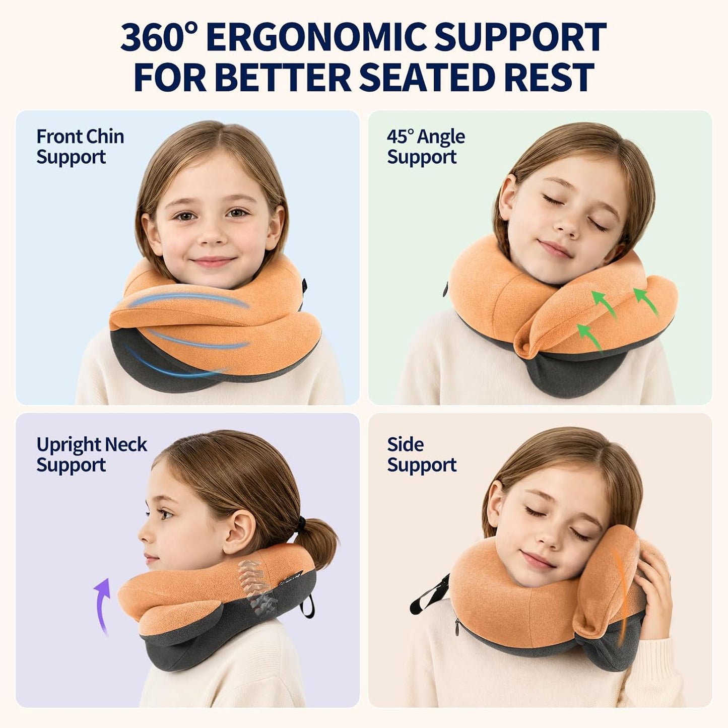 BUYUE Travel Neck Pillows for Airplanes, Memory Foam 360° Head Support Sleep for Long Flight, Skin-Friendly & Breathable, Kit with Eye Mask, Earplugs and Storage Bag (Adult, Grey, 90+ lbs)
