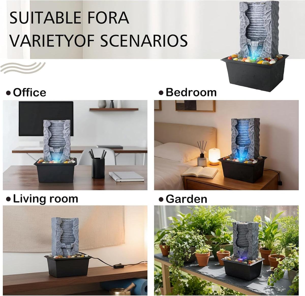 Tabletop Water Fountain Indoor, Resin Waterfall Fountain for Stress Relief and Meditation, Calming Office Desk Home Décor, Zen Relaxation Gift for Friend Office Boss, Excellent Housewarming Gift