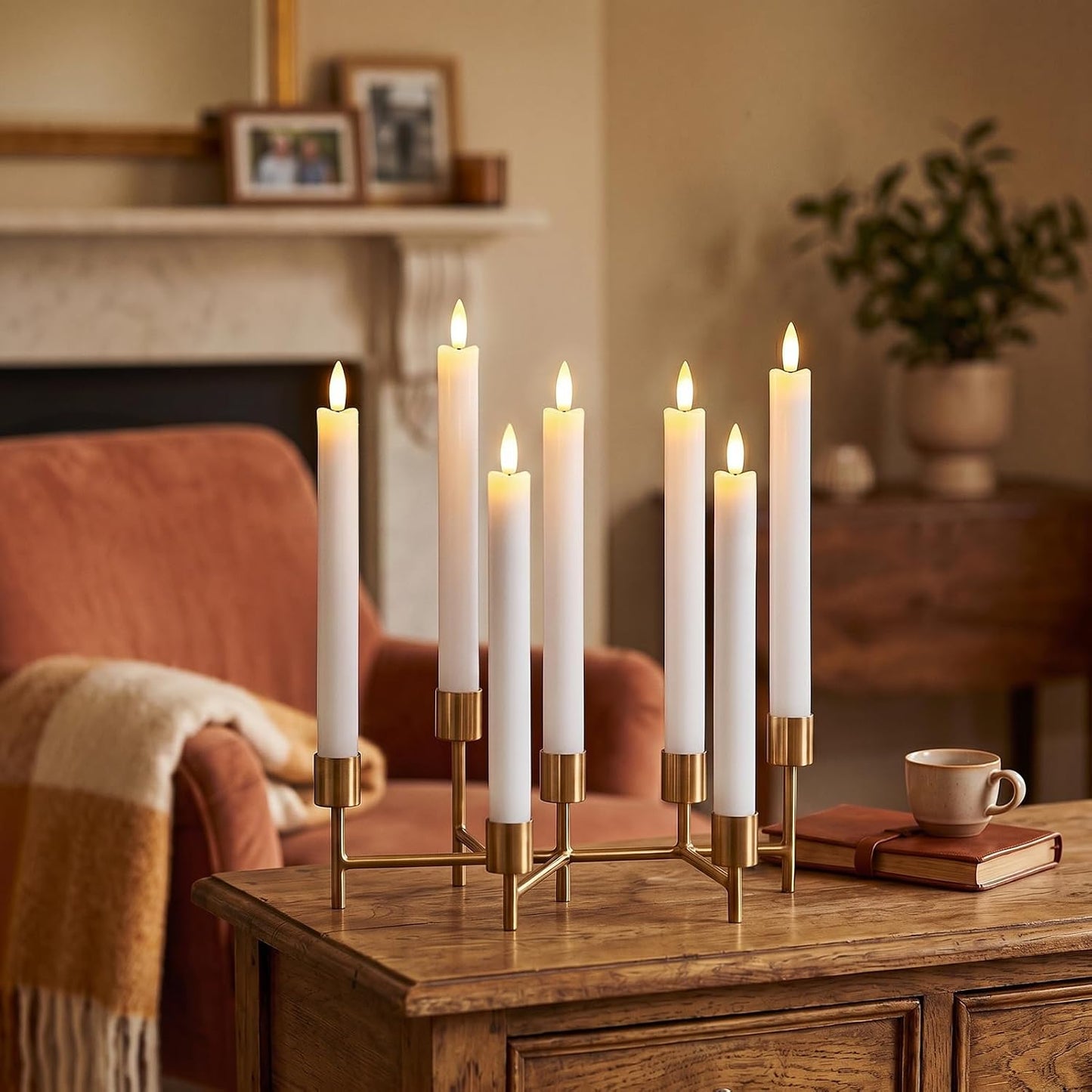 GenSwin Flameless Ivory Taper Candles Flickering with 10-Key Remote, Battery Operated Led Warm 3D Wick Light Window Candles Real Wax Pack of 6, Christmas Home Wedding Decor(0.78 X 9.64 Inch)